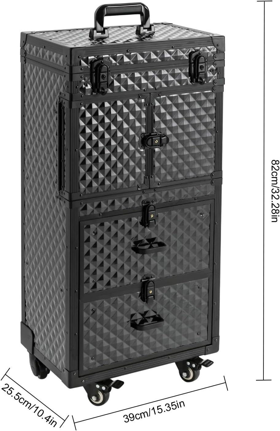 Rolling Makeup Case, Beauty Salon Cosmetic Luggage Travel Organizer with Combination Locks, with 4 Storage Compartments and Wheels for Barber, Travel Makeup Hair Styling