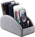 TV Remote Control Holder with 5 Compartments,Pu Leather Remote Caddy/Box/Tray Nightstand Desktop Storage Organizer Store DVD,Blu-Ray,Media Player,Heater Controllers and Makeup Office Supplies Grey