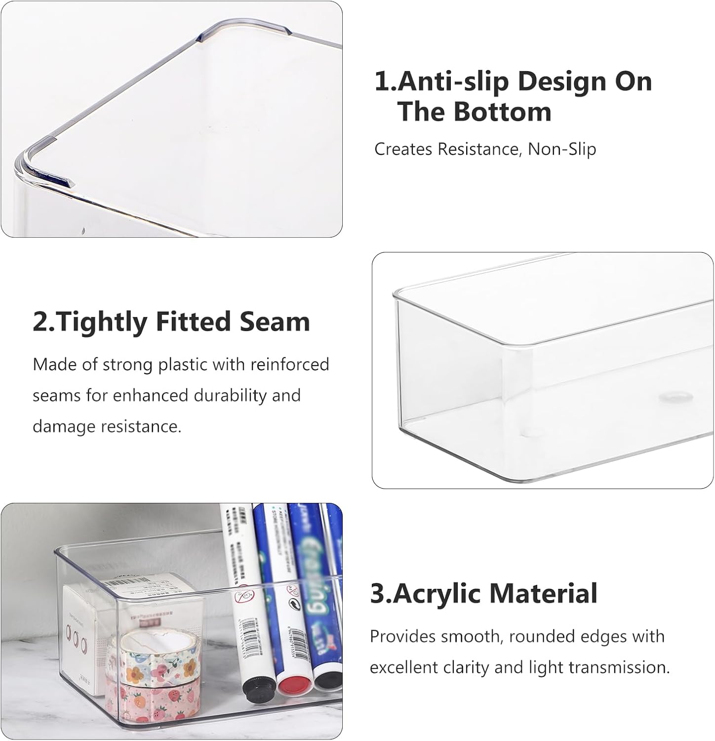 Acrylic Makeup Brush Organizers,2 Pack 1 Section 1 Compartments Transparent Plastic Lipstick Holder Clear 9.13x3.54x2.36 Inches Storage Square Cube for Bathroom Jewelry Accessories