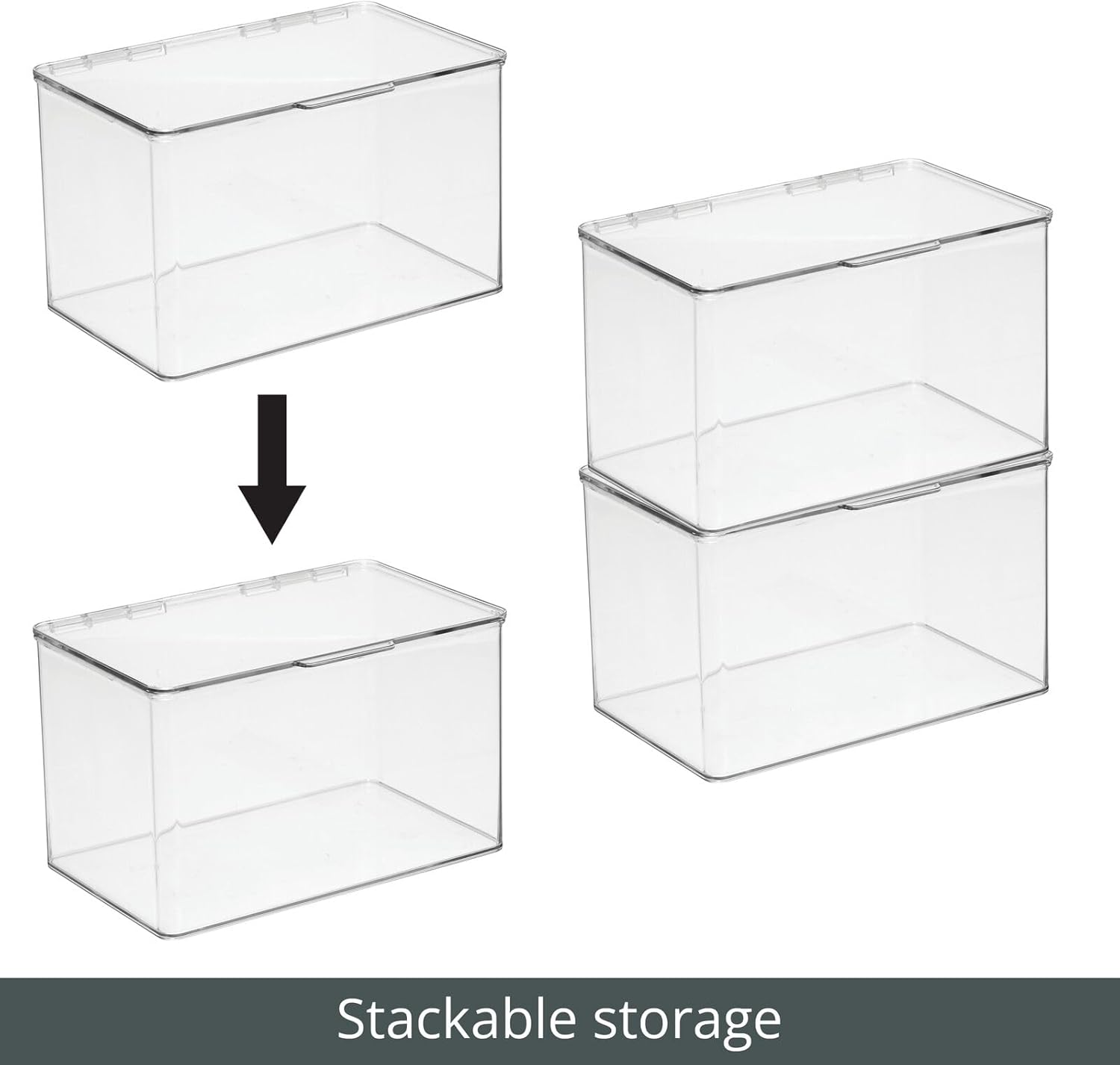 mDesign Set of 2 Storage Boxes with Lids – Stackable Plastic Storage Boxes for Nursery – Practical Plastic Toy Box Set – Clear