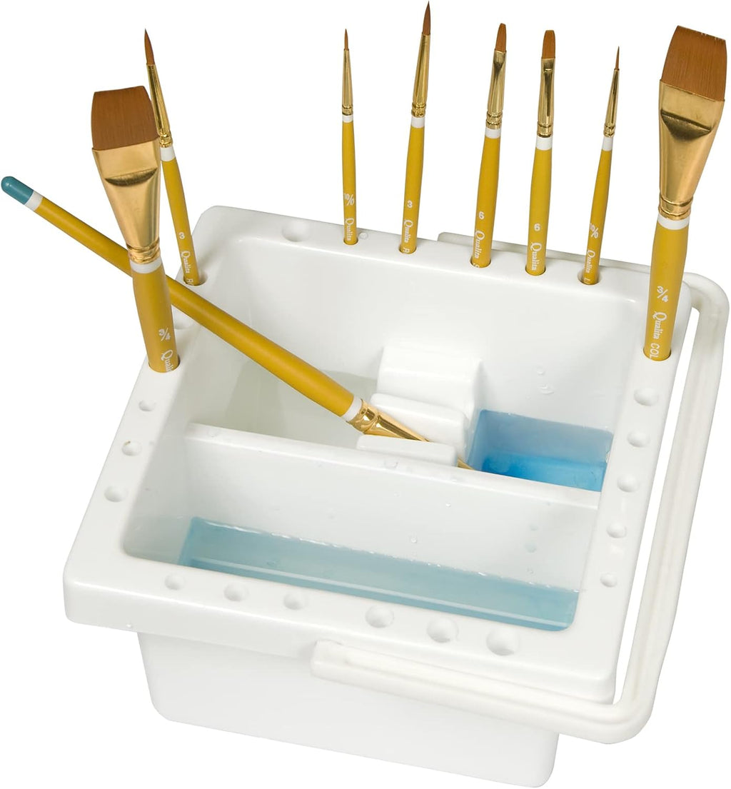 Creative Mark Brush Basin - All In One Unit for Storage, Shaping, Cleaning, and Soaking - 6.5 x 6.5 x 3.5 With Lid
