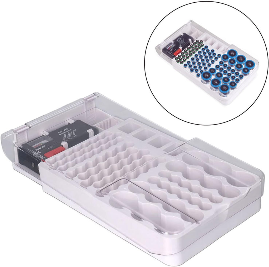 Battery Organizer, Battery Holder Box Holds, Large Capacity Battery Storage Box Organizer Soft Padding for Home Office Workshop 12.2 * 6.85 * 2.36 in