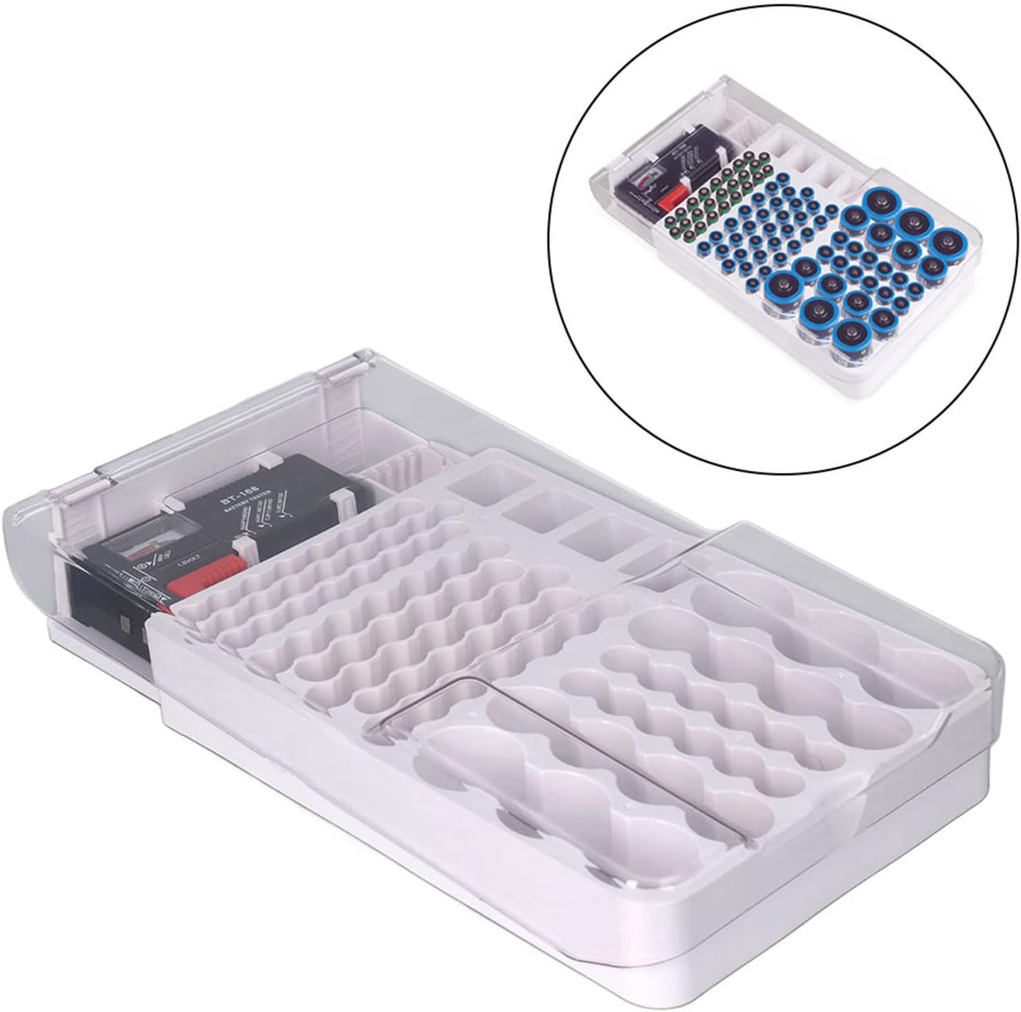 Battery Organizer, Battery Holder Box Holds, Large Capacity Battery Storage Box Organizer Soft Padding for Home Office Workshop 12.2 * 6.85 * 2.36 in