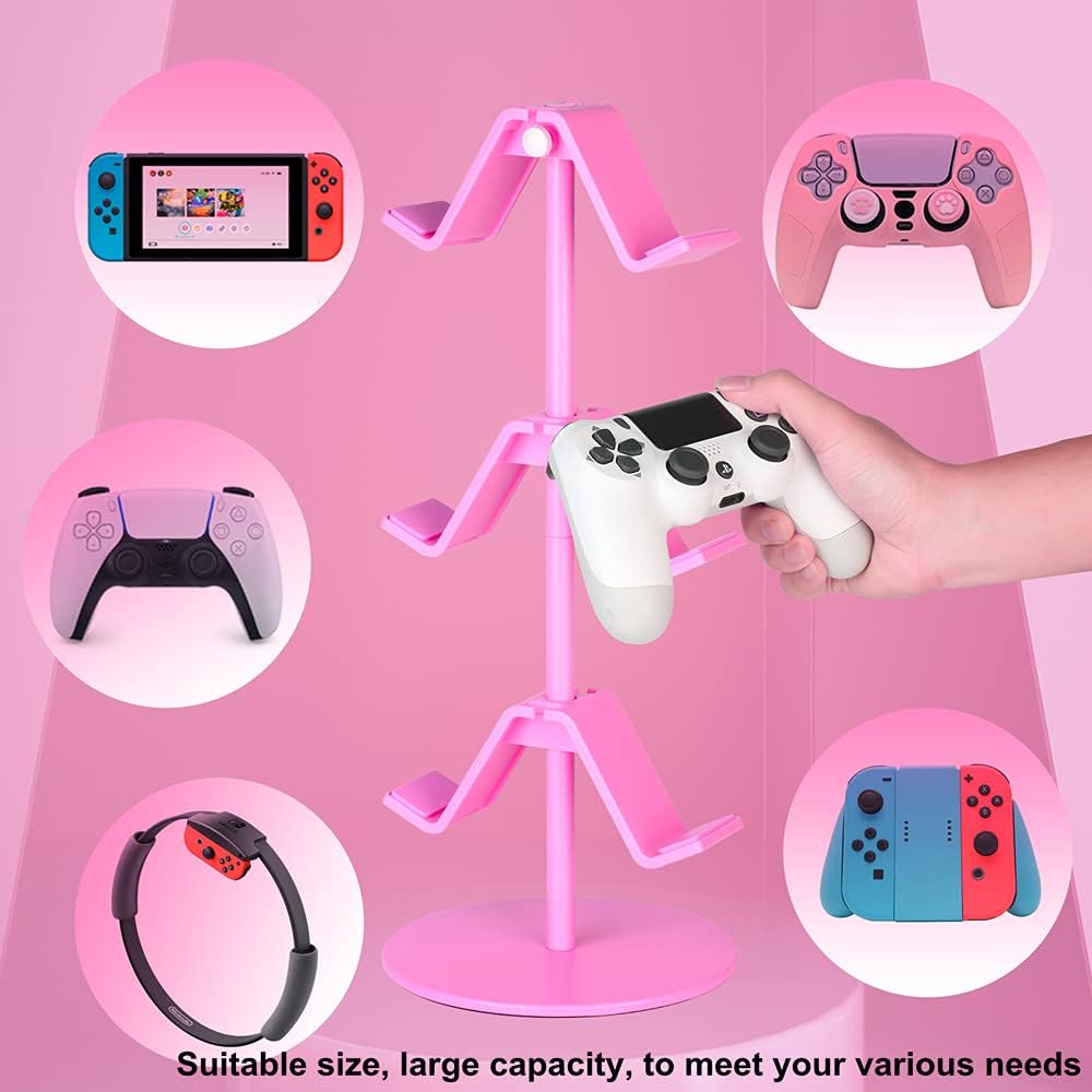 Controller Holder Pink,Headphone Stand,3 Tier Multi Adjustable Game Controller Headset Hanger for All Universal Gaming PC Accessories, Xbox PS4 PS5 Nintendo Switch(Cute Pink)