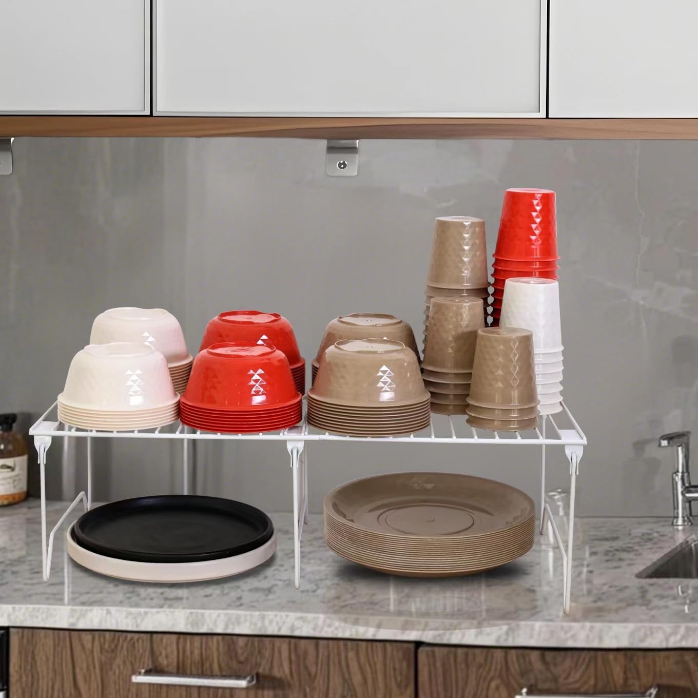 1/2-Piece Set freezer organizer,Stackable Cabinet Organizer Shelves,Foldable Pantry Shelf,Plate, Dish,Rustproof Metal Storage Organizer