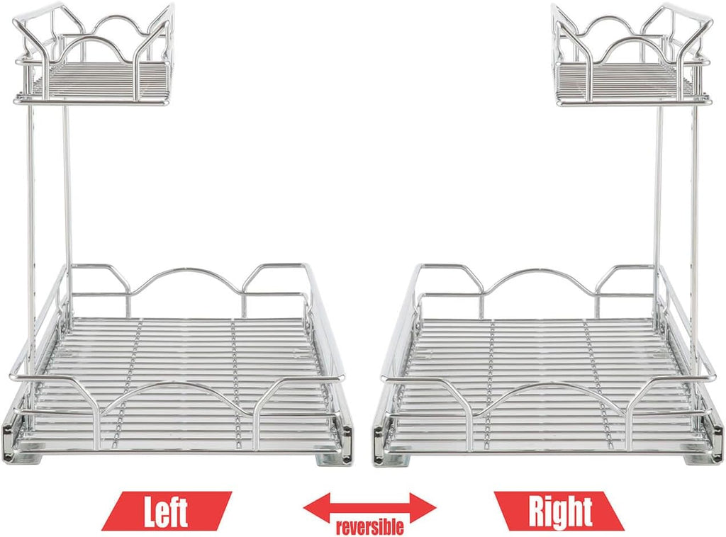 OCG Under Sink Cabinet Organizer Two Tier Pull Out Shelf (11.75W x 17D), Under Sink Sliding Shelf for Kitchen Bathroom Cabinet 2 Tier Chrome