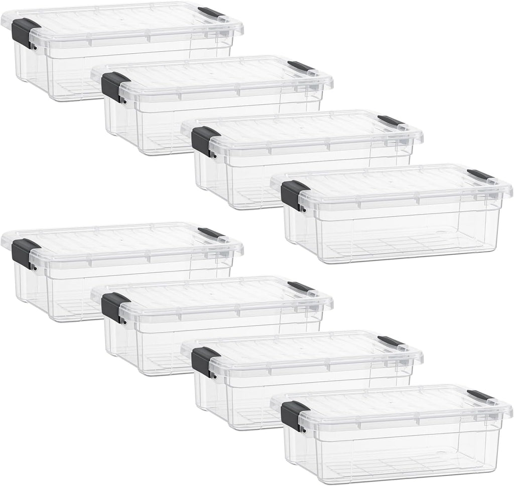 Superio Clear Storage Boxes with Lids, 2.3 Quart Plastic Container Bins for Organizing, Stackable Crates, BPA Free, Non Toxic, Odor Free, Organizers for Home, Office and Dorm, 8 Pack