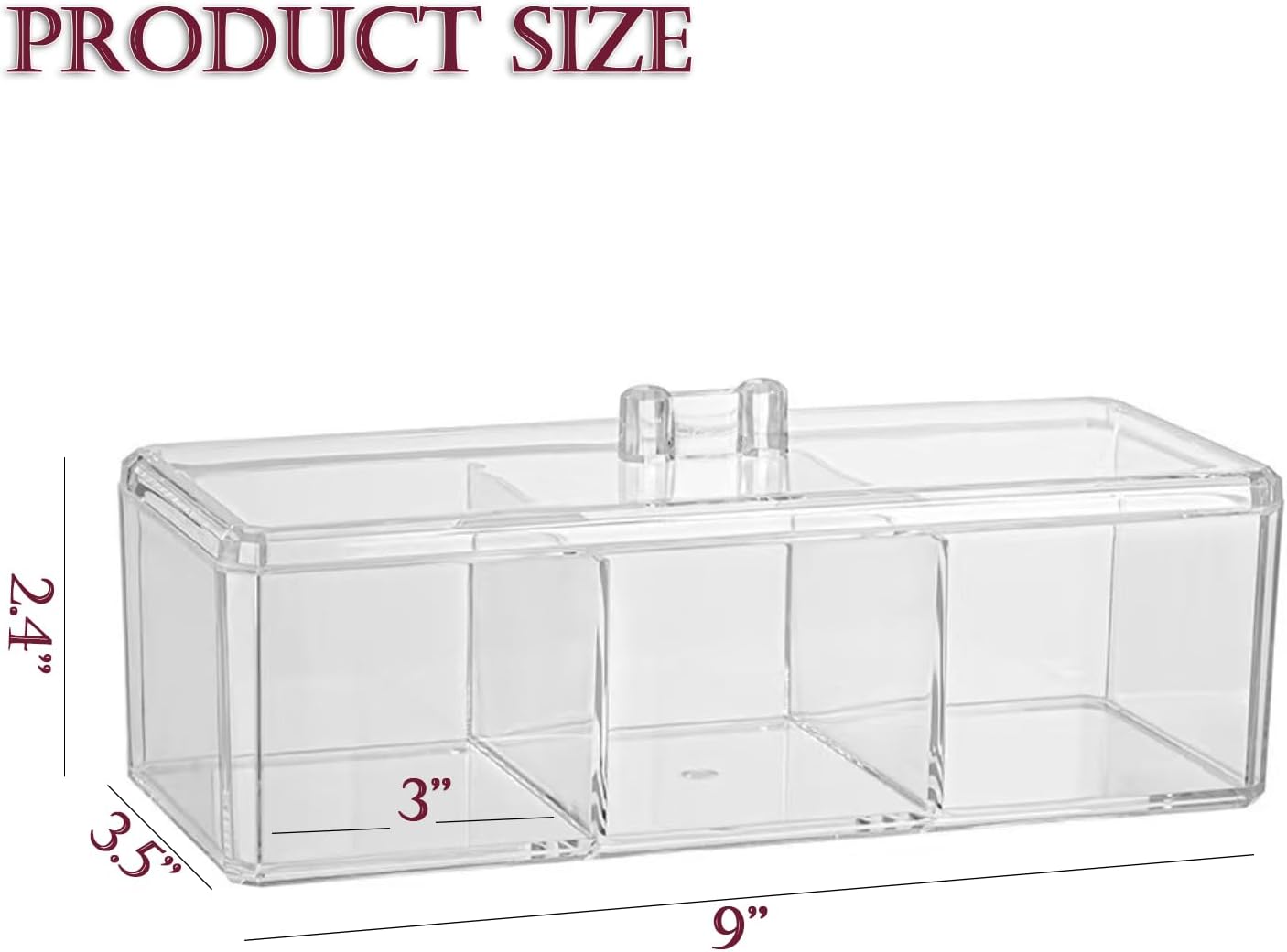 Hair Accessories Organizer for Girls, Clear Acrylic Hair Tie Organizer for Headband, bows, Hair Clip, Cotton Swab Organization, Hair Clip Holder, 3 Compartments Storage with Lid