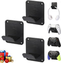 Controller Holders Wall Mount 3 Pack Wall Stands With Non-Slip Pads, Premium Headphone Mount for Controllers and Headsets, Black, YCKJ-WM-01