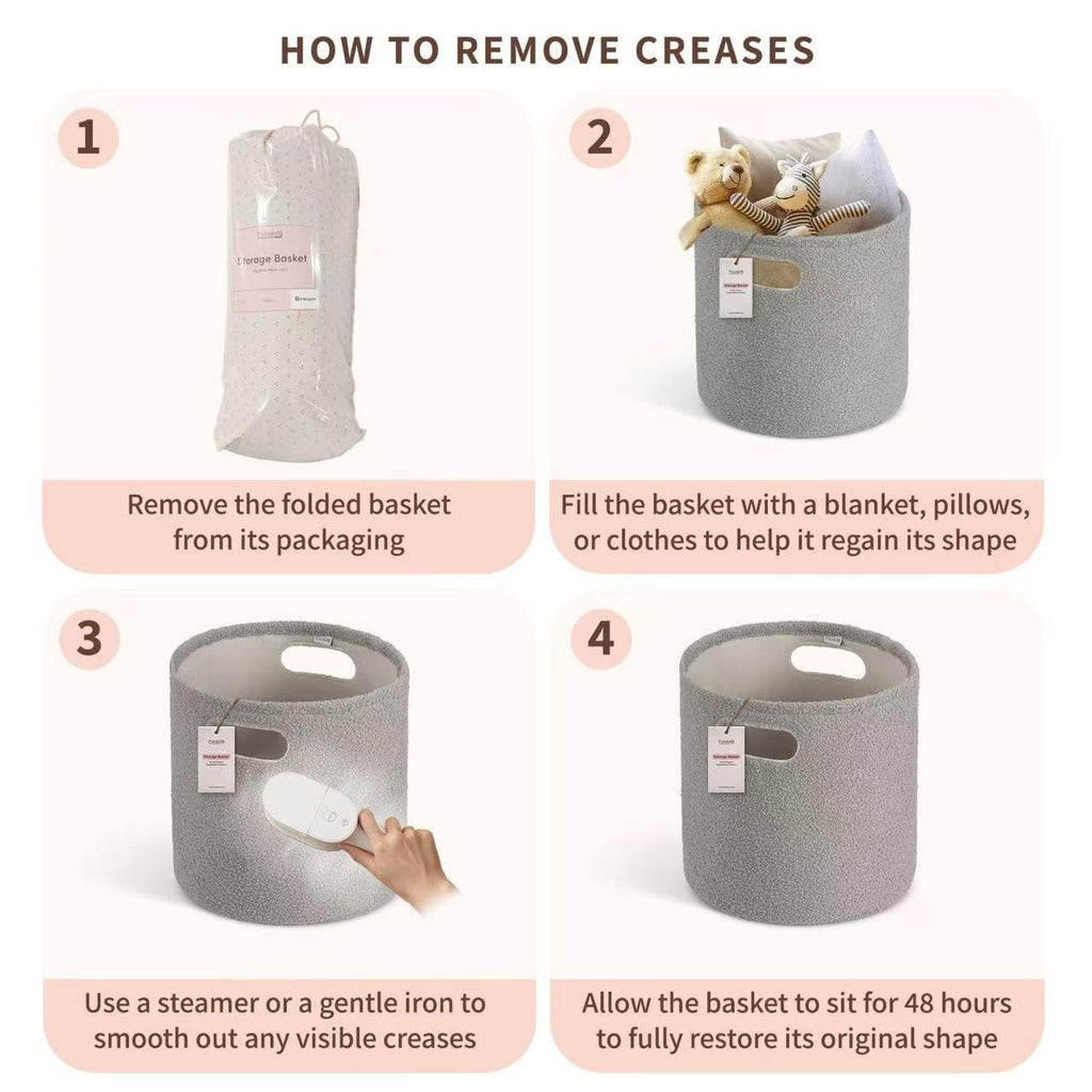 PUTSKA Basket – Round Storage for Toys and Clothes, Stuffed Animals – Soft Baby Girl Basket for Nursery, Kids Room, Bedroom, Living Room – Regular, Grey