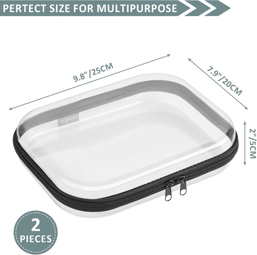 Hard Sided Clear Zipper Case for Storage- Professional-Grade Plastic Clear Zipper Pencil Case,Toy Storage Bins, Toiletry Bags, Travel Organizer（Black,2 Pack, M）