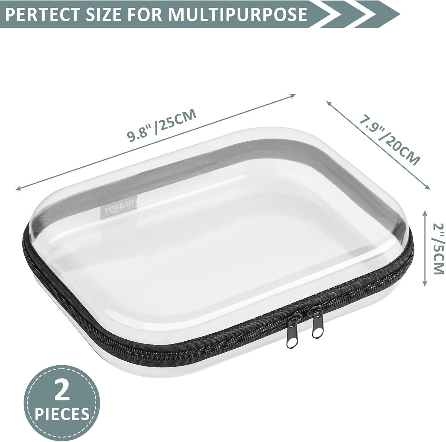 Hard Sided Clear Zipper Case for Storage- Professional-Grade Plastic Clear Zipper Pencil Case,Toy Storage Bins, Toiletry Bags, Travel Organizer（Black,2 Pack, M）