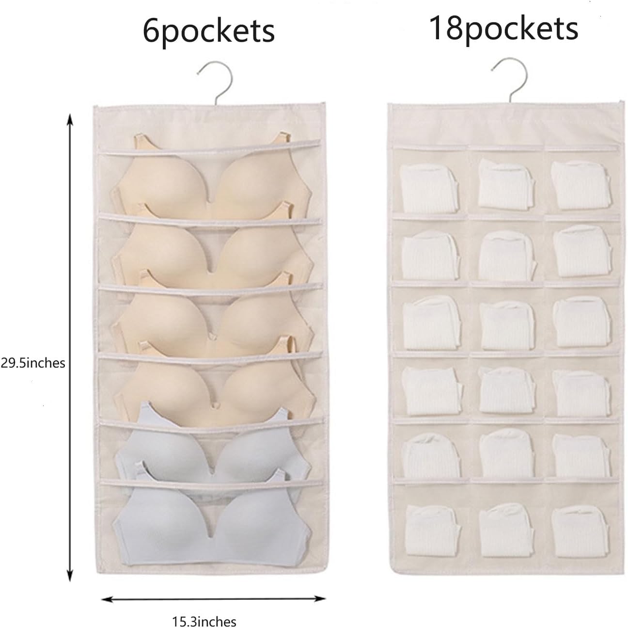 (Set of 2, 4 pockets with different layouts on each side) Double-sided storage hangers, bra storage, closet organization, underwear storage, space-saving, lightweight and durable (24+36pockets)