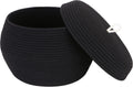 Sea Team Round Cotton Rope Storage Basket with Lid, Decorative Woven Storage Bin, Pot, Caddy, Organizer, Container for Snacks, Towels, Plants, 13 x 9 Inches (Large, Black)