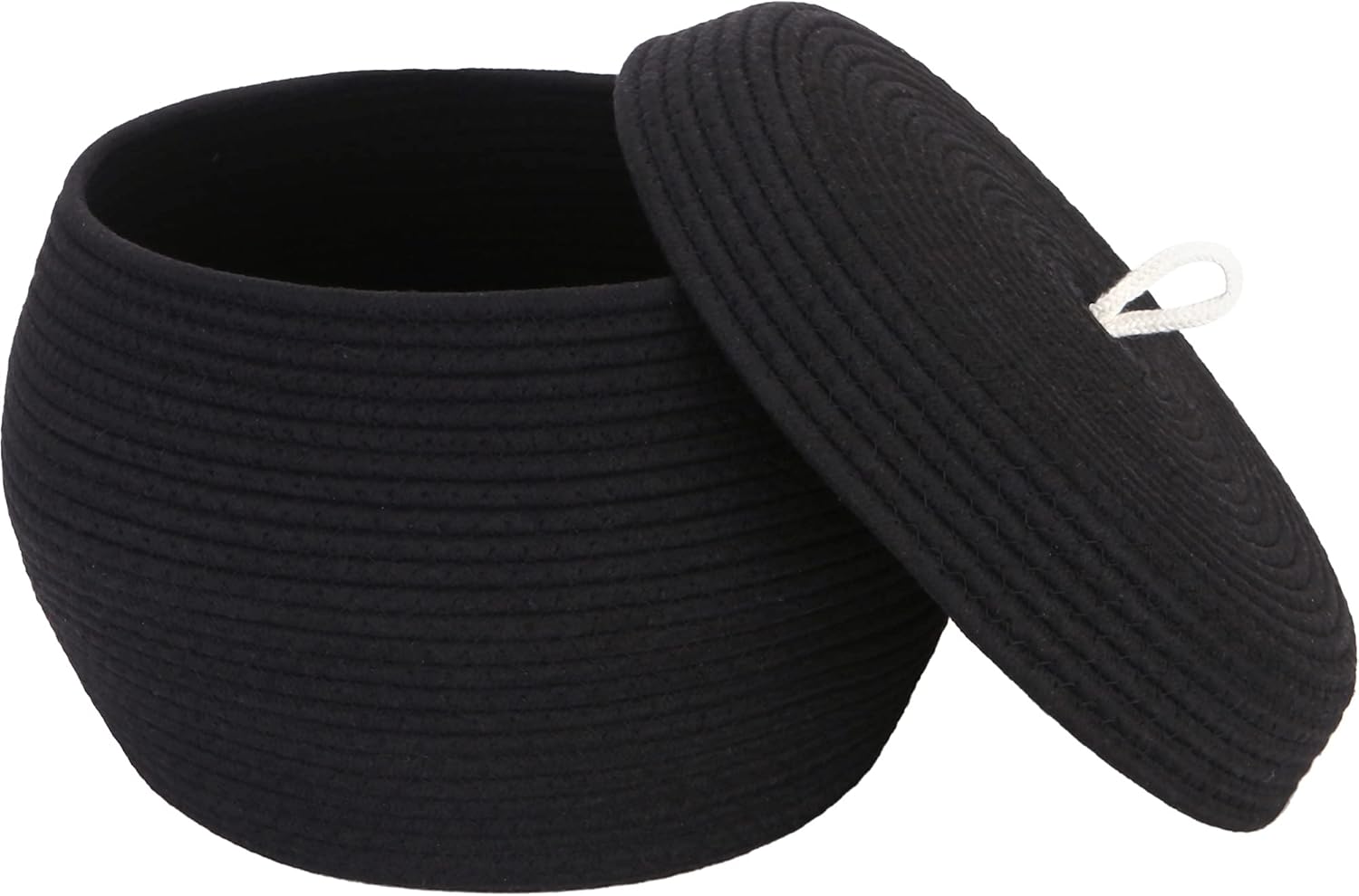 Sea Team Round Cotton Rope Storage Basket with Lid, Decorative Woven Storage Bin, Pot, Caddy, Organizer, Container for Snacks, Towels, Plants, 13 x 9 Inches (Large, Black)