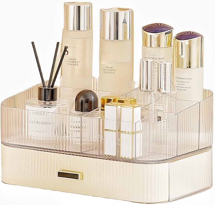 Makeup Organizer with Drawers Stackable Skincare Cosmetic Makeup organization for vanit Bathroom Desk Countertop (Cream)