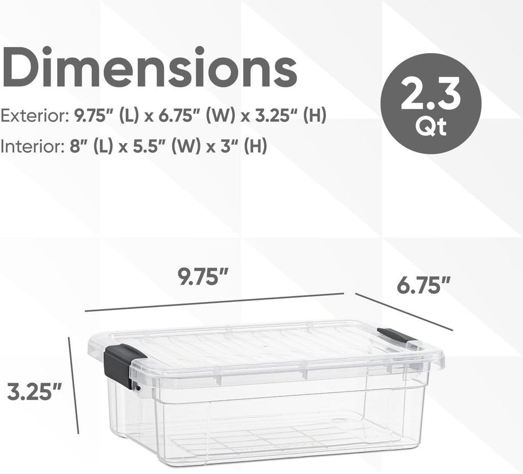 Superio Storage Bins with Lids- 6 Pack, 2.3 Qt Clear Boxes for Organizing, Stackable Plastic Containers- BPA Free, Non-Toxic, Odor Free, Organizer for Home, Office, Dorm