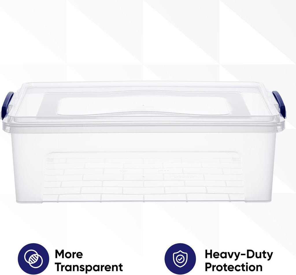 Superio Storage Bins with Lids- Clear Boxes for Organizing, Stackable Plastic Containers- BPA Free, Non-Toxic, Odor Free, Organizer for Home, Office, Dorm (6 Pack, 22.7 Qt)