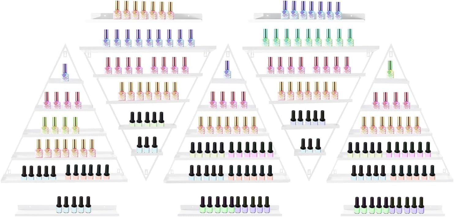 10PCS Triangular Nail Polish Racks, 5 Tiers Wall-Mounted Nail Polish Racks Essential Oil Organizers Cosmetic Display Rack Lipstick Perfume Wall Shelf for Home Spa Nail Salon Shop(White)
