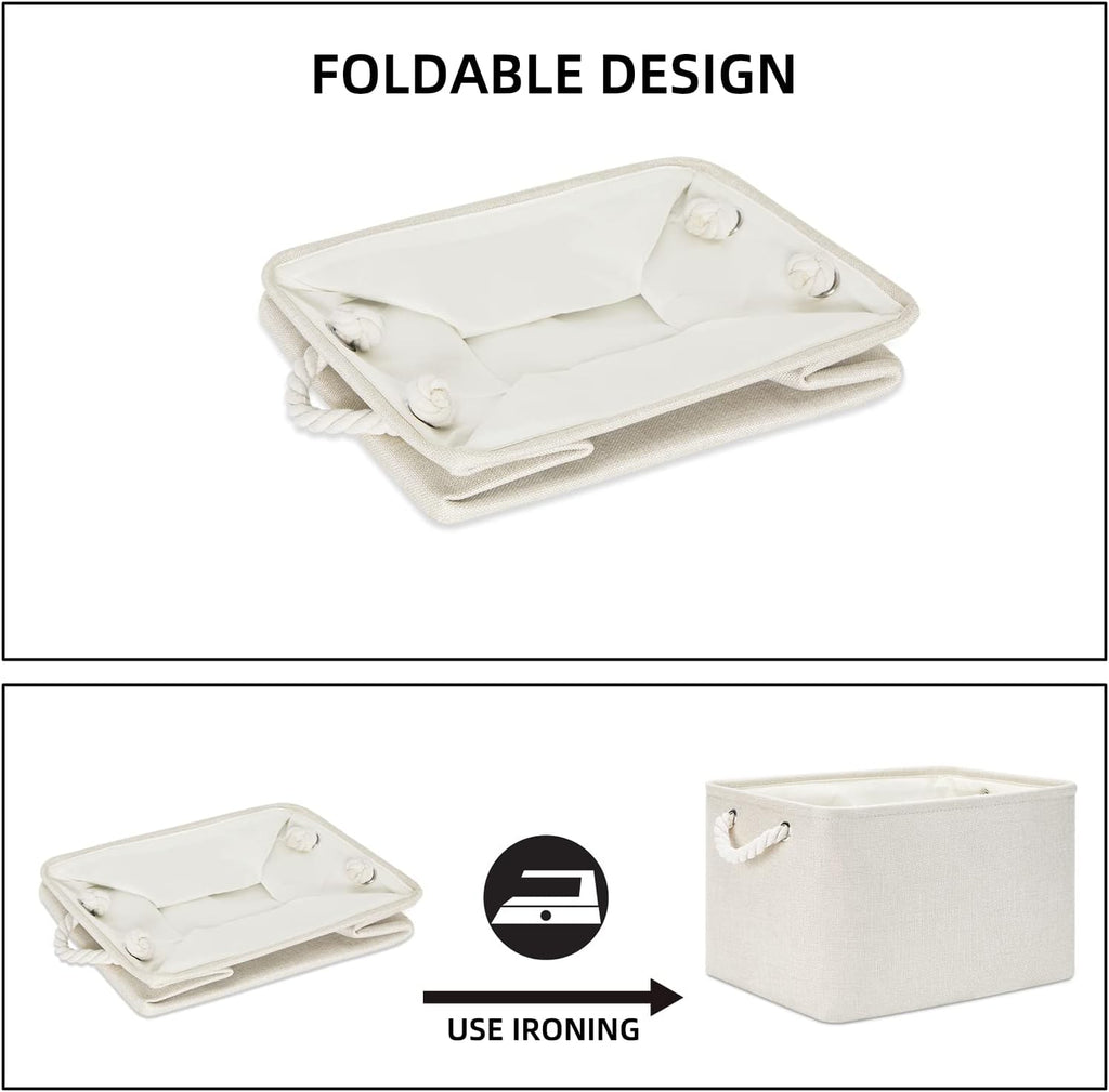 Bidtakay Baskets Collapsible Large Toy Storage Baskets for Organizing Set of 3 Closet Organizer Linen Cream Storage Bins 15 X 11 X 9.5 Inch Shelf Organizer Bins for Nursery Storage (Light Beige)