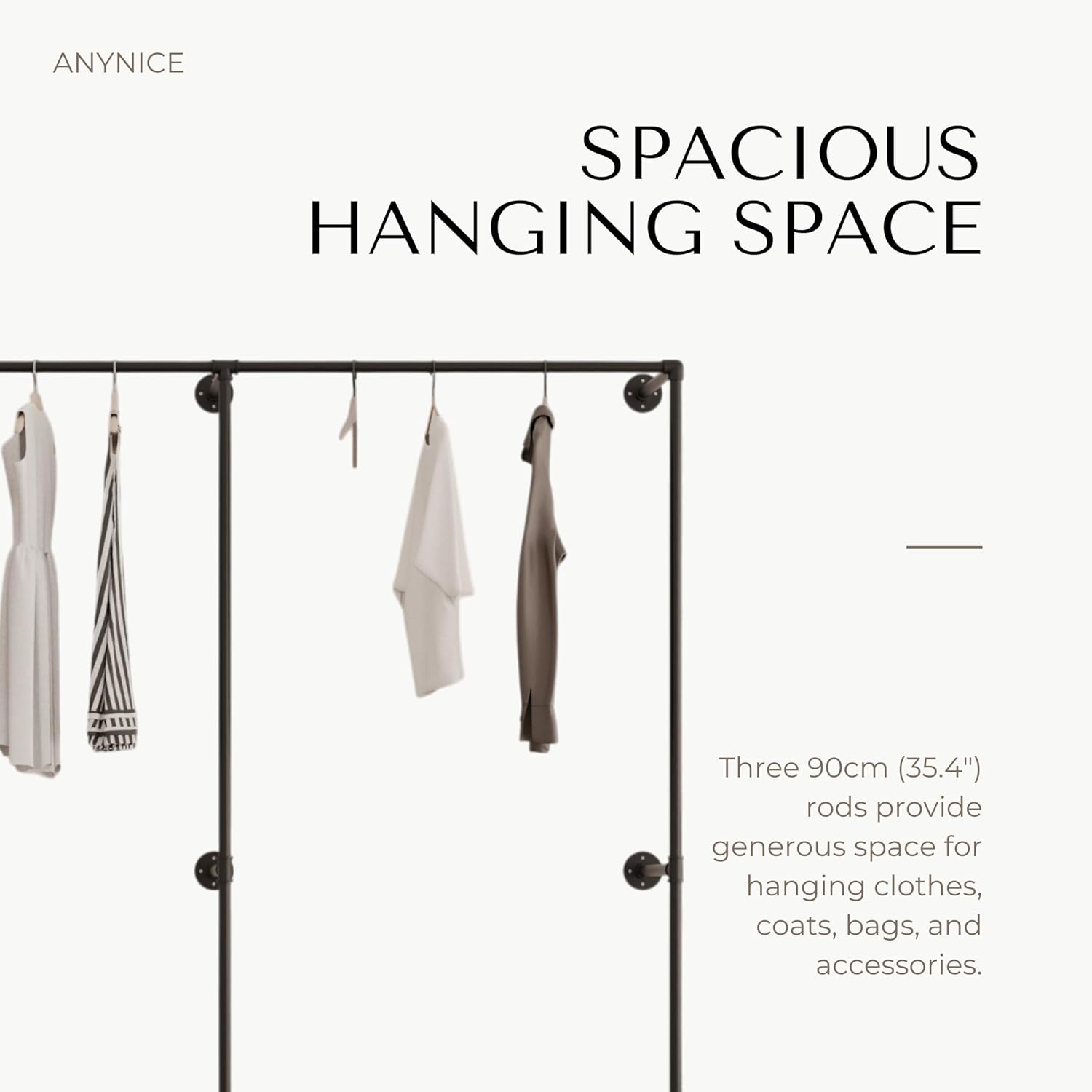 Industrial Pipe Clothing Rack, Heavy Duty Wall Mounted Clothes Rack, Retail Display Hanging Garment Rod for Laundry Rooms, Closet Storage 14.6x110x82.7 Inches, Model K07