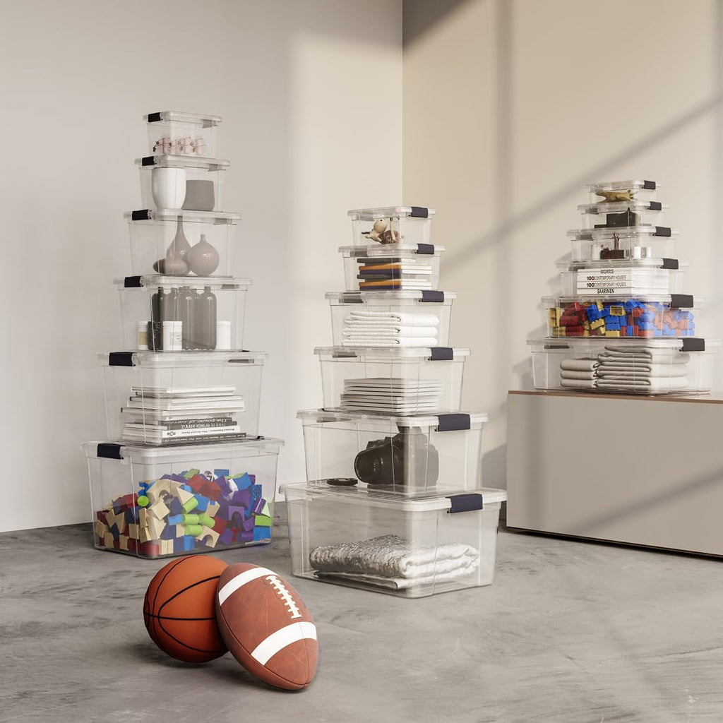 Superio Clear Storage Boxes with Lids, 49 Quart Plastic Container Bins for Organizing, Stackable Crates, BPA Free, Non Toxic, Odor Free, Organizers for Home, Office and Dorm, 8 Pack