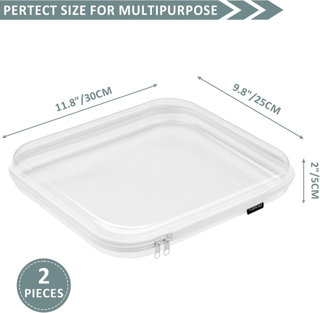 Hard Sided Clear Zipper Case for Storage- Professional-Grade Plastic Clear Zipper Pencil Case,Toy Storage Bins, Toiletry Pouch, Travel Organizer, Cosmetic Bag（White,2 Pack, L）