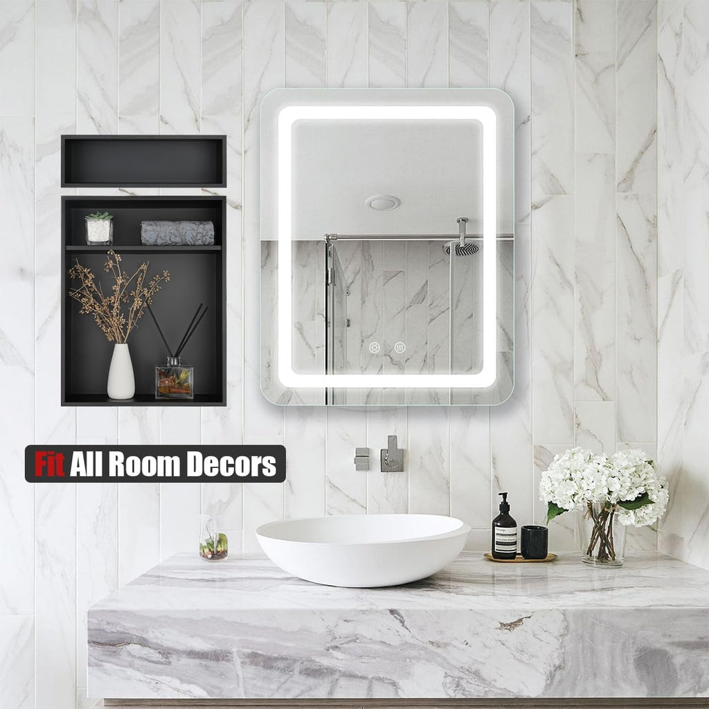 JQK Shower Niche No Tile Need, 18"×14" Matte Black Bathroom Insert Shelf 2 Layer, 304 Stainless Steel Recessed Shower Caddy Organizer Storage, SNL1814D-PB