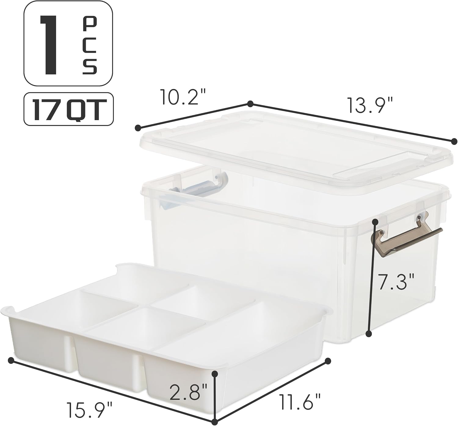 17 Quart Plastic Storage Box with Removable Tray Caddy Clear Art Supply Craft Organizers Playroom Container Organizer with Lid for Bead Crayon Tool Sewing Playdoh