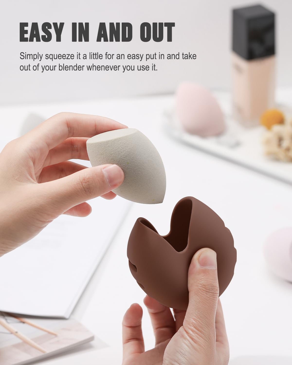 FERYES Makeup Sponge Holder with Makeup Sponge– Eco-Friendly Silicone Beauty Make Up Blender Case and Dry & Wet Use Foundation Sponge for Travel