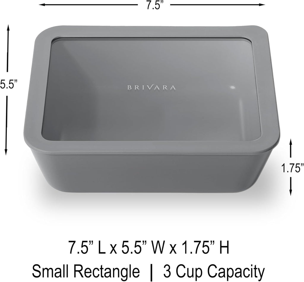 Ceramic Coated Glass Food Storage Container | No PTFE, PFOA, PFAS, and BPA | Reusable Non Toxic Meal Prep Container with Glass Lid | Easy To Store | 3 Cup Rectangle [Smoke]