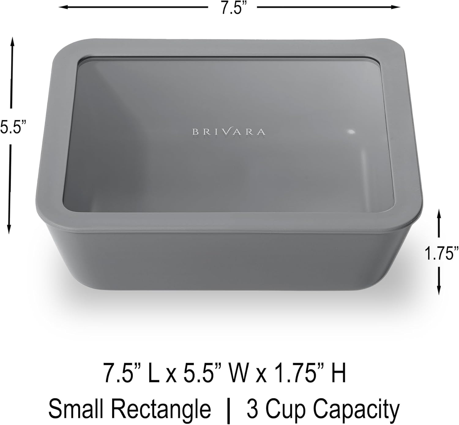 Ceramic Coated Glass Food Storage Container | No PTFE, PFOA, PFAS, and BPA | Reusable Non Toxic Meal Prep Container with Glass Lid | Easy To Store | 3 Cup Rectangle [Smoke]