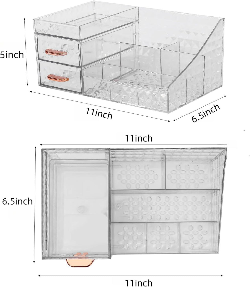 Clear Makeup Organizer for Vanity,Desk Makeup Caddy With Drawers for Cosmetics,Lipsticks Nail Care Skincare Jewelry Countertop Organizers,Cosmetic Display Cases for Bathroom, Dresser (Clear)
