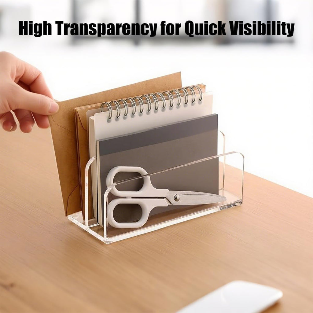 1 Pcs Acrylic Mile Sorter for Desk, 2 Upright Compartments Desk Mail Organizer, Acrylic Mail File Organizer Sorters for Envelope Paper Document, Clear Files Sorter for Office Home, Vertical