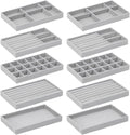 10 Pack Jewelry Organizer Tray Drawer Inserts Stackable Velvet Liner Dividers Customizable Jewellery Box Foam Ring Earring Holder Necklace Bracelet Storage Display Dish Flat in Dresser Vanity