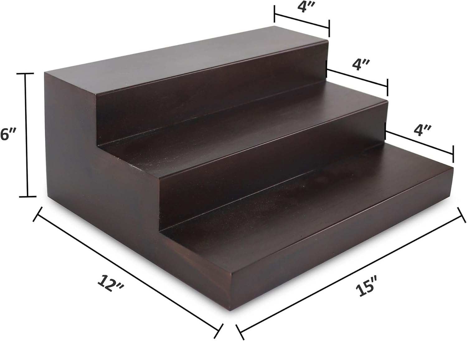 BARsics 3 Tiered Walnut Wood Liquor Bottle Shelf, Back Bar Riser Display 15x12x6 inch