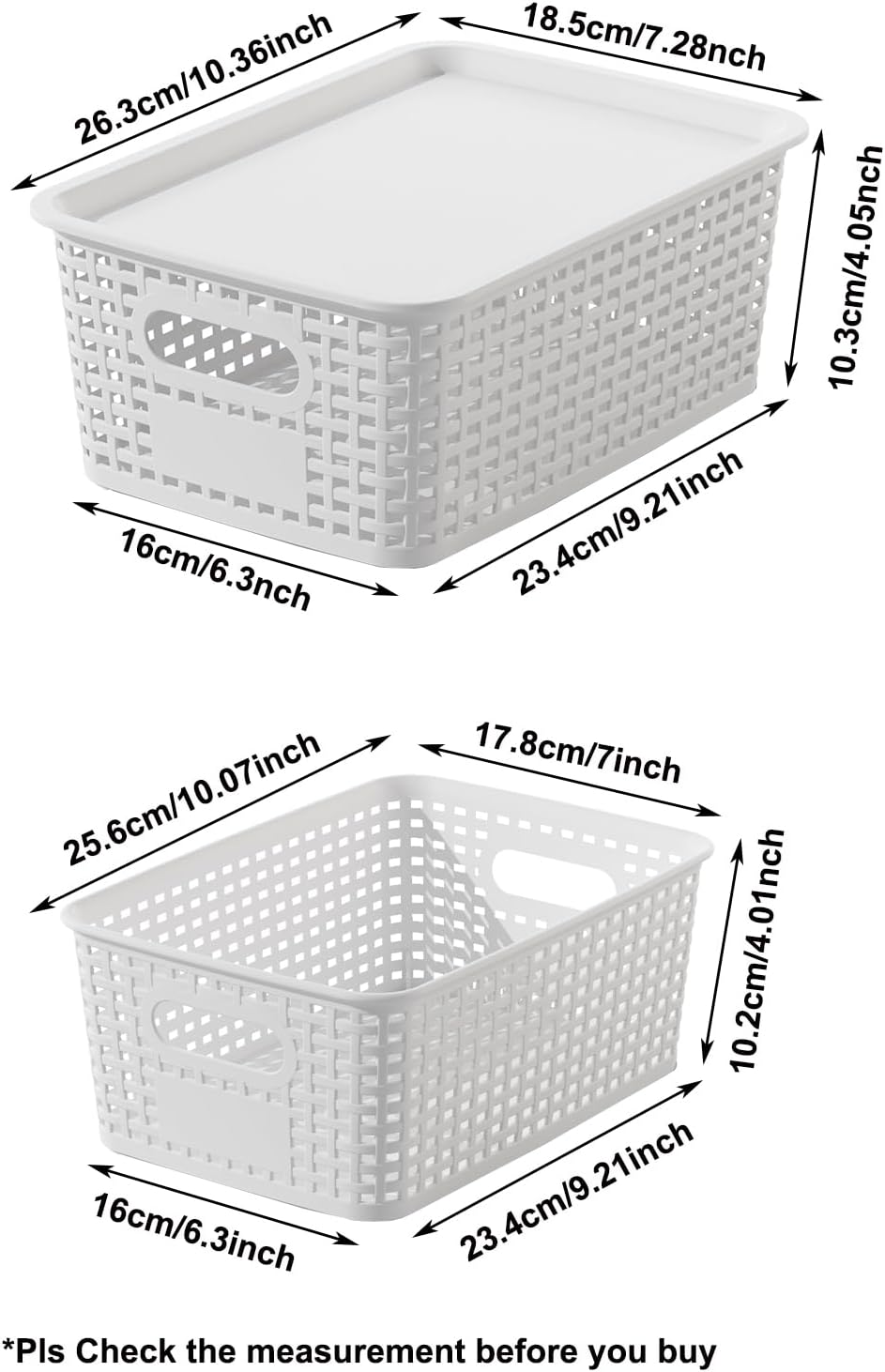 White Plastic Storage Baskets with Lids 10 Pack Stackable Storage Bins Containers for Shelves Organizing, Cute Decorative Storage Boxes for Classroom, Playroom, Closet, Pantry