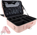 JOURMON Travel Makeup Train Case,Large Capacity Cosmetic Bags for Women,Portable Makeup Bag Organizer with Adjustable Dividers & Shoulder Strap(Pink, L)