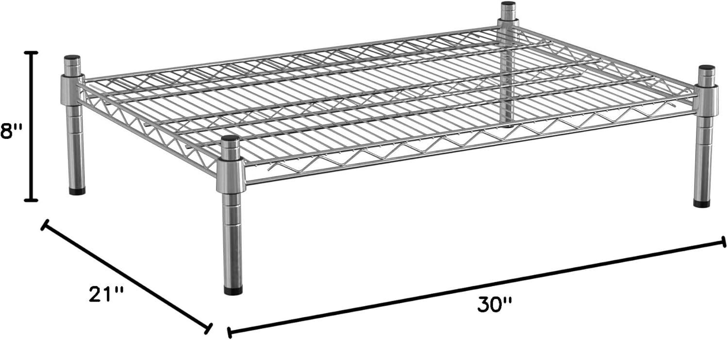 21" x 30" NSF Chrome Wire Stationary Dunnage Storage Rack with 8" Posts, Ideal for Commercial Kitchen, Home, Garage, Warehouse, Shelters