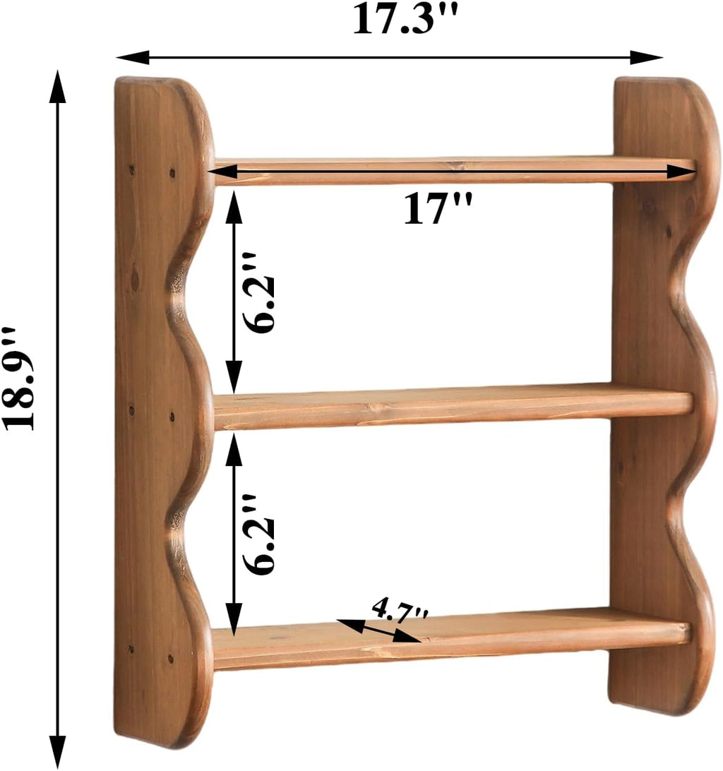 100% Solid Wood Wall Shelf 3-Tier, Rustic Floating Shelves Wall Mounted Storage Rack, Farmhouse Decor Hanging Shelf Display Shelves for Apartment, Living Room and Bedroom