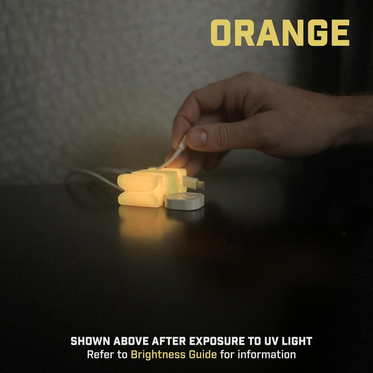 GlowBrick Stocking Stuffers for Adults Cord Management Weighted Cord Holder Cable Wrap Phone Stand - Glow-in-The-Dark Gadget Organizer for Nightstand. Gift for Men, Silicone. Glowing Orange