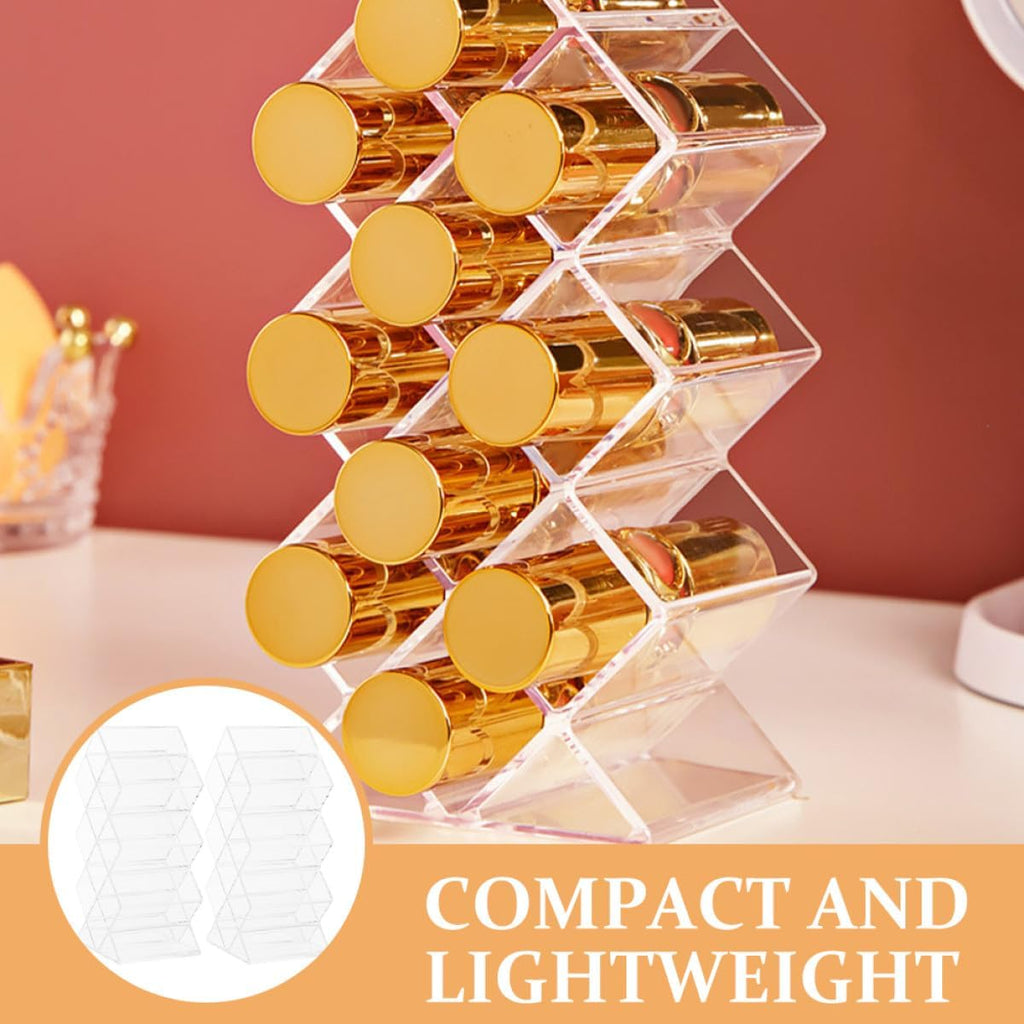 Unomor 2Pcs Clear Acrylic Lipstick Holder Desktop Makeup Organizer Dust-resistant Lip Gloss Storage Stand for Vanity Lightweight and Sleek Cosmetic Display Rack for Bedroom and Dresser