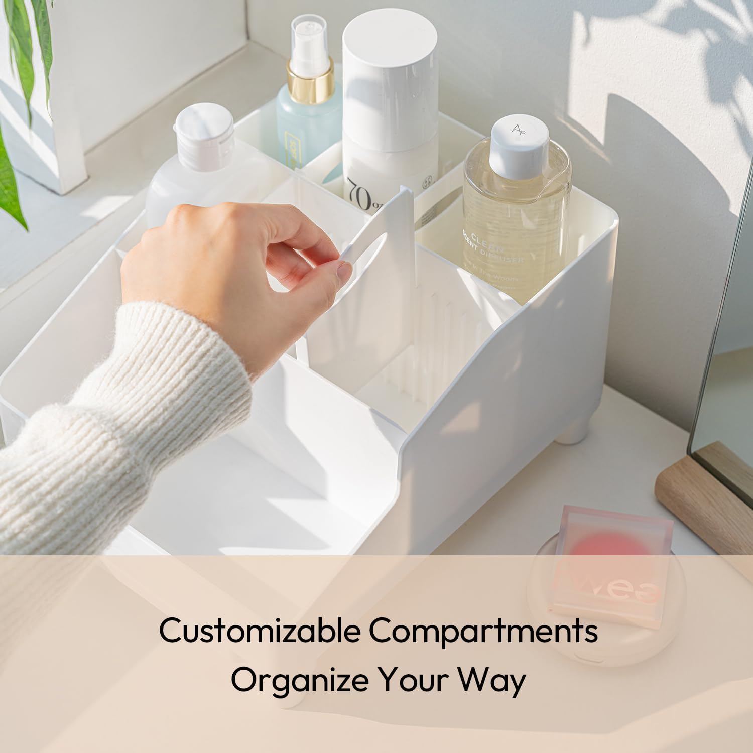 carrotez Make up Vanity Organizer Countertop Skincare Cosmetic, Accessories Organizers Customizable Compartments - White