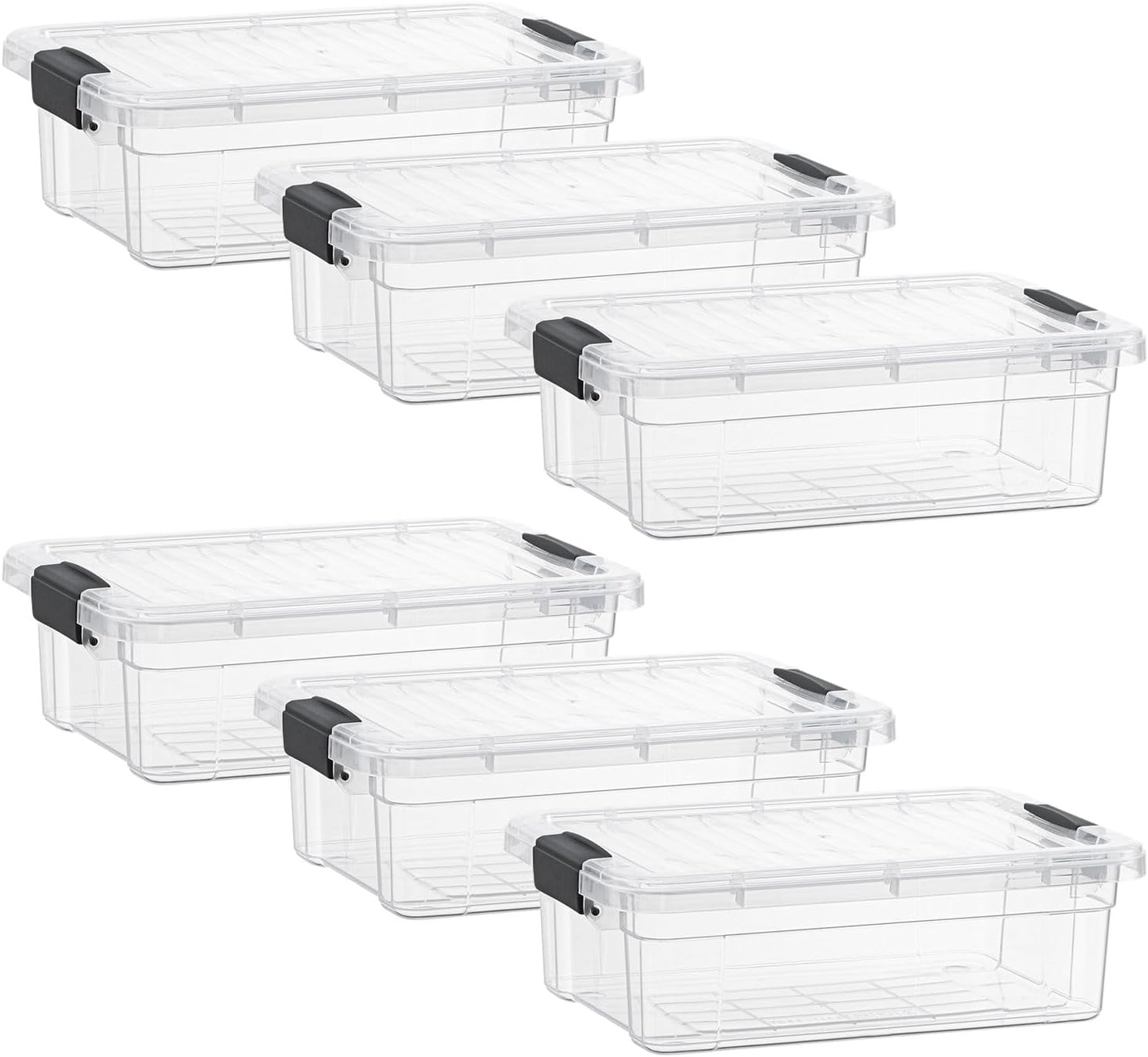 Superio Storage Bins with Lids- 6 Pack, 2.3 Qt Clear Boxes for Organizing, Stackable Plastic Containers- BPA Free, Non-Toxic, Odor Free, Organizer for Home, Office, Dorm
