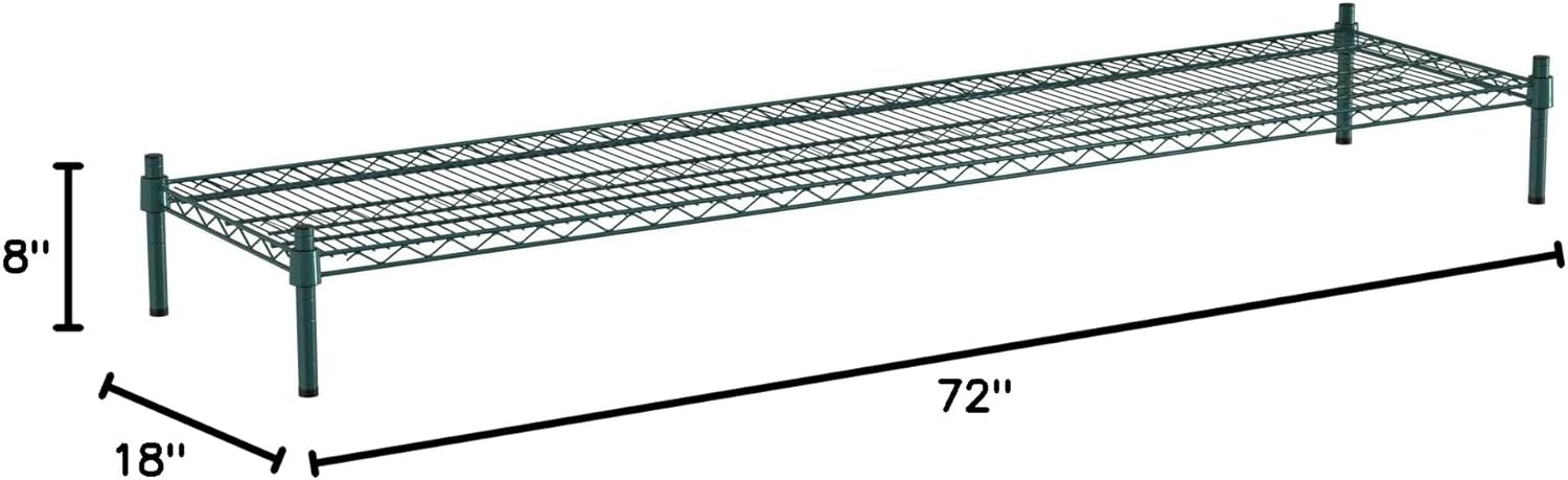 18" x 72" NSF Green Wire Stationary Dunnage Storage Rack with 8" Posts Ideal for Commercial Kitchen Home Garage Warehouse Shelters