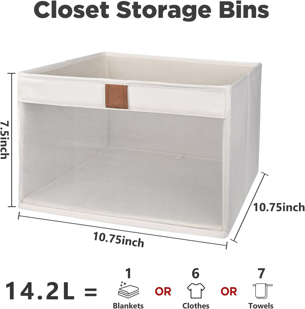 Linen Closet Organizers and Storage, Closet Storage Bins Basket Organizer, Foldable Organization Baskets with Mesh Window for Clothes Towels and Toys, 10.75" x 10.75" x 7.5", Beige, 2 pack