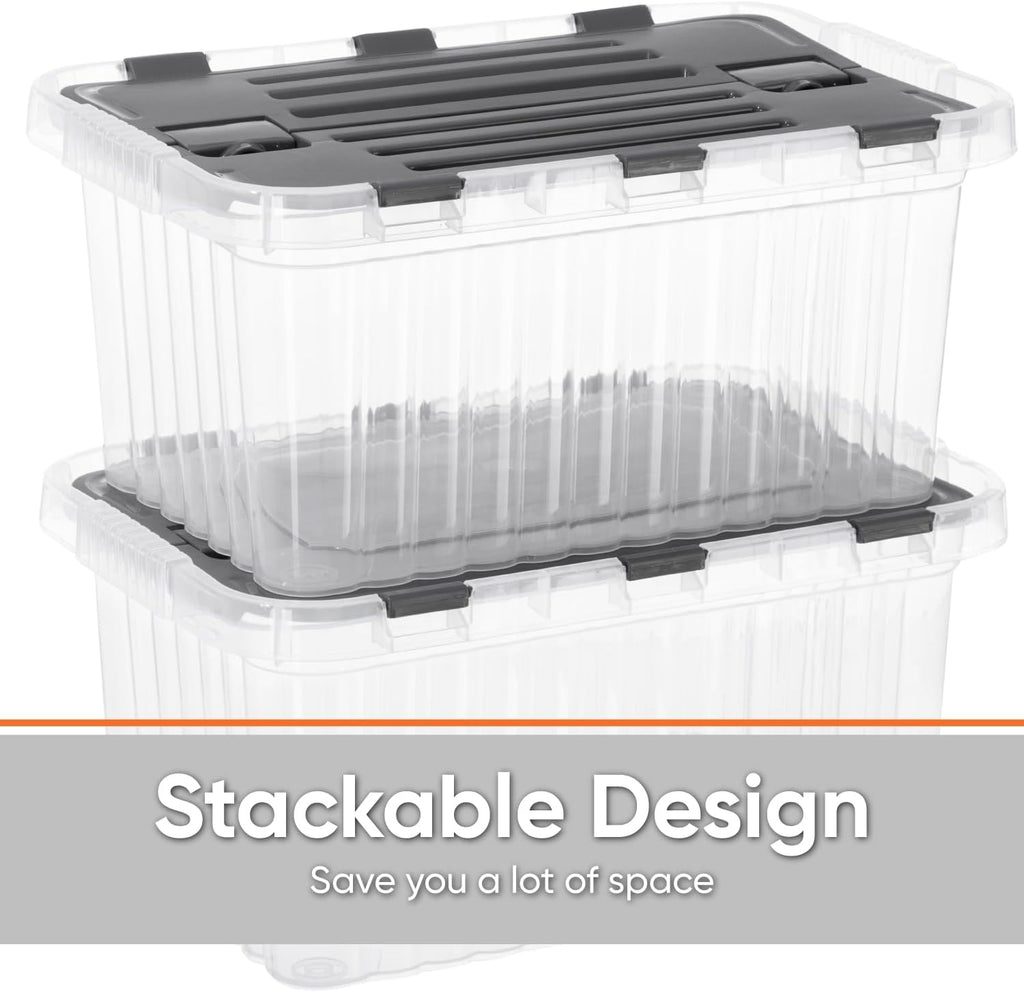Superio Storage Bins with Lids- Clear Boxes for Organizing, Stackable Plastic Containers- BPA Free, Non-Toxic, Odor Free, Organizer for Home, Office, Dorm (6 Pack, 20.25"x14"x10.5")