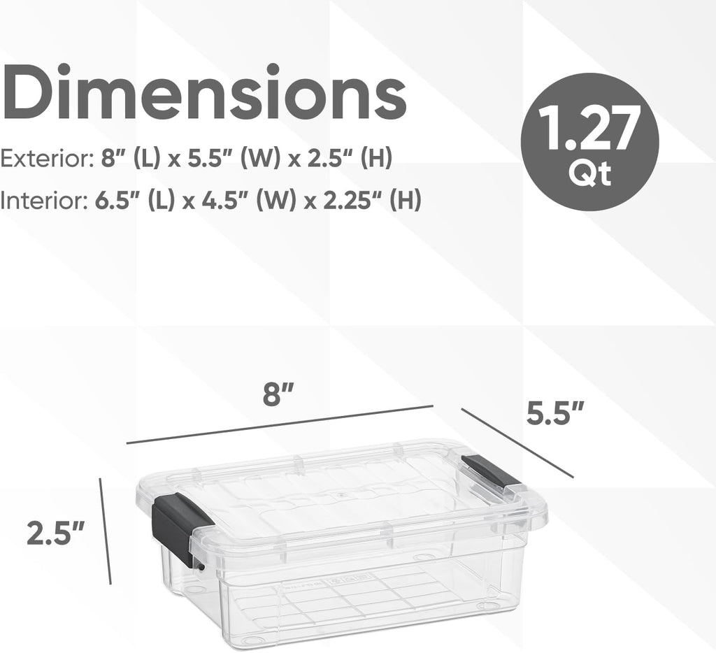 Superio Clear Storage Boxes with Lids, 1.27 Quart Plastic Container Bins for Organizing, Stackable Crates, BPA Free, Non Toxic, Odor Free, Organizers for Home, Office and Dorm, 8 Pack