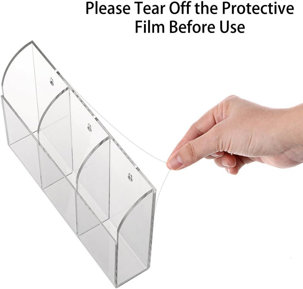 Hipiwe Wall Mount Remote Control Holder Clear Acrylic Media Organizer Storage Box Coffee Table and Nightstand Convenient Remote Control Caddy (Three Compartments)