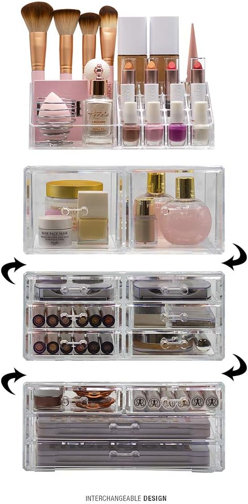 Sorbus Large Makeup Organizer - Clear Stackable Jewelry & Makeup Organizer For Vanity, Bathroom Storage, Dresser - 12 Drawers Cosmetic Beauty Organizers and Storage with Lipstick, Makeup Brush Holder